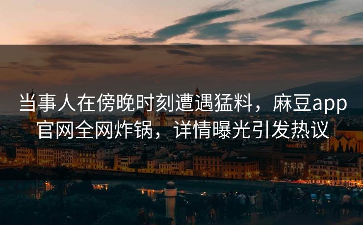 当事人在傍晚时刻遭遇猛料，麻豆app官网全网炸锅，详情曝光引发热议