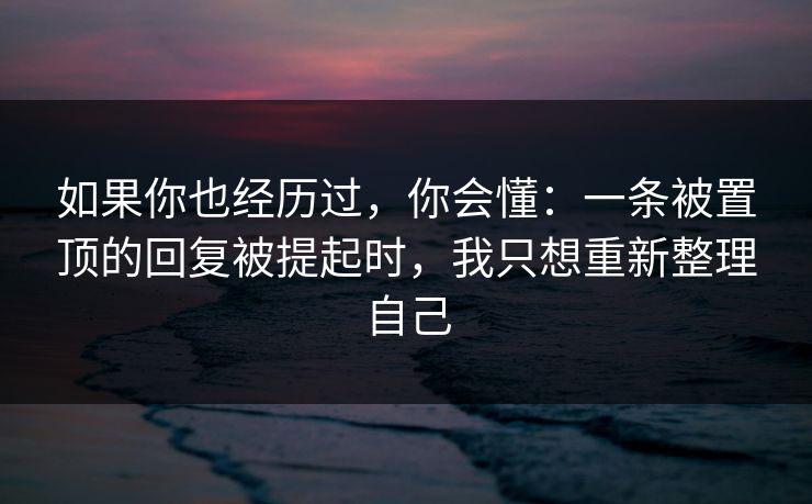 如果你也经历过，你会懂：一条被置顶的回复被提起时，我只想重新整理自己