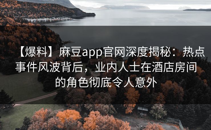 【爆料】麻豆app官网深度揭秘：热点事件风波背后，业内人士在酒店房间的角色彻底令人意外