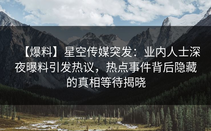 【爆料】星空传媒突发：业内人士深夜曝料引发热议，热点事件背后隐藏的真相等待揭晓