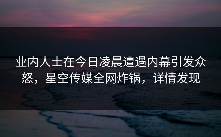 业内人士在今日凌晨遭遇内幕引发众怒，星空传媒全网炸锅，详情发现